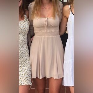 Reformation tan long sleeve mini dress